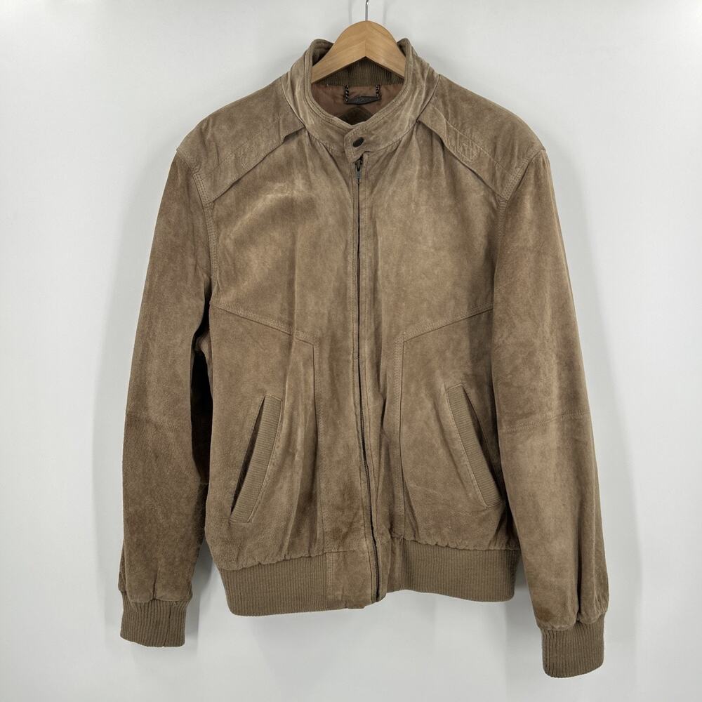 Vintage Members Only Suede Bomber Jacket Mens Size 42 Tan European Craft 80s 90s